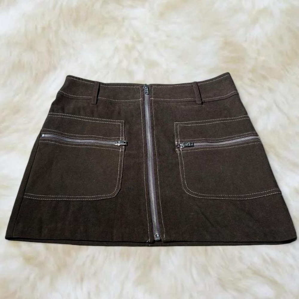 Vintage XOXO 90s Brown Faux Suede Zip Front Mini Skirt Size 1 Made in USA Y2K